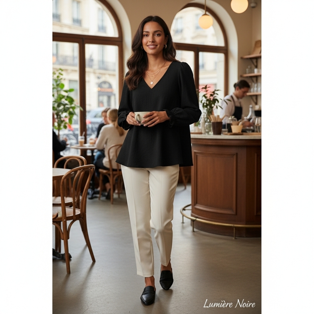 Tuckernuck Elegant Black V-Neck Blouse